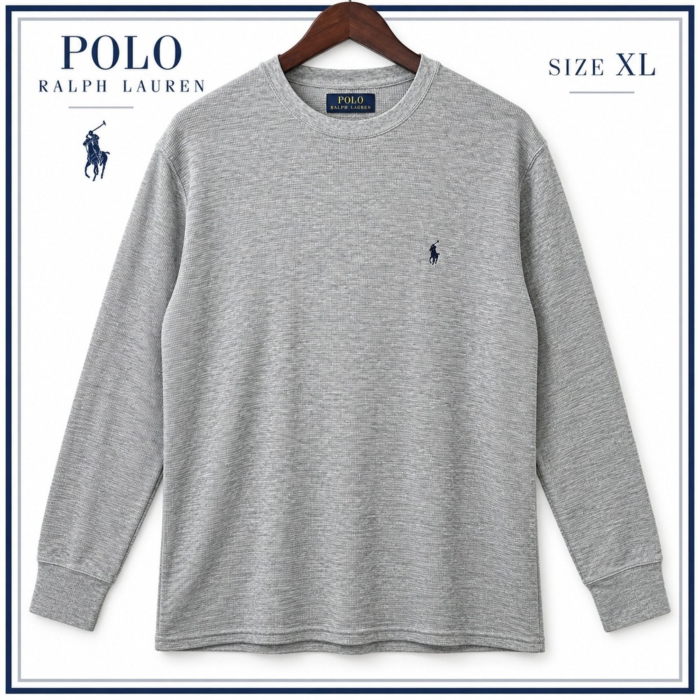 Polo Ralph Lauren Thermal Shirt Mens XL Gray Waffle Knit Long Sleeve Pony Preppy